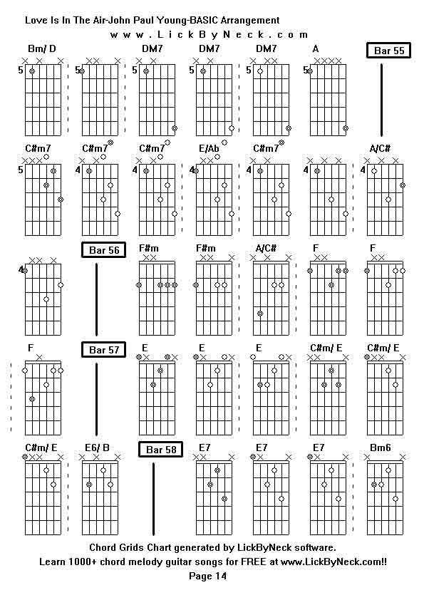 Chord Grids Chart of chord melody fingerstyle guitar song-Love Is In The Air-John Paul Young-BASIC Arrangement,generated by LickByNeck software.